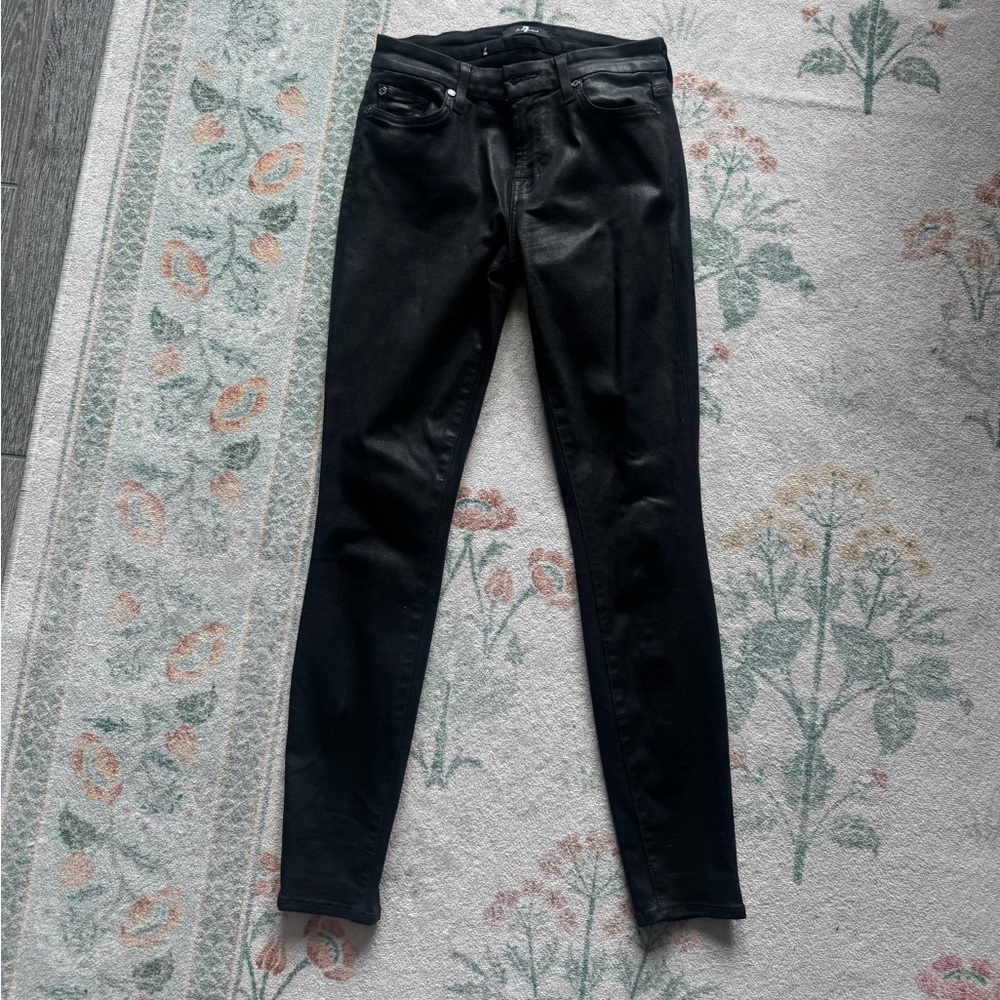 7 for All Mankind Waxed Black Skinny Jeans